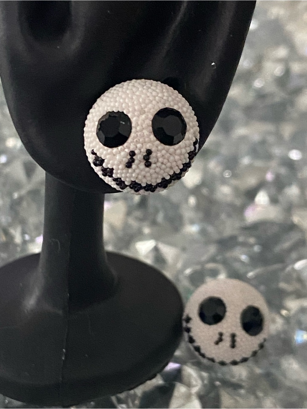 Silver 925 Jack White & Black Skull Bead Stud Earrings
